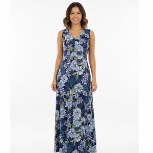 NWOT Vintage 90s Cottony Tie Back Floral Sleeveless Maxi Dress with Pockets